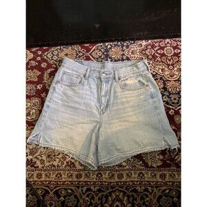 American Eagle Outfitters Women's Distressed Denim Mom Shorts Blue, Size 6